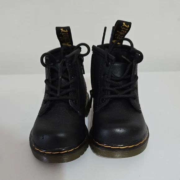 Dr. Martens Black Leather Boots with Yellow Accents Dr. Martens Black Leather Combat Boots Lace-Up Yellow  main image 4